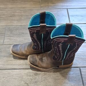 Ariat Brown Leather Kids' Boots with Turquoise Lining